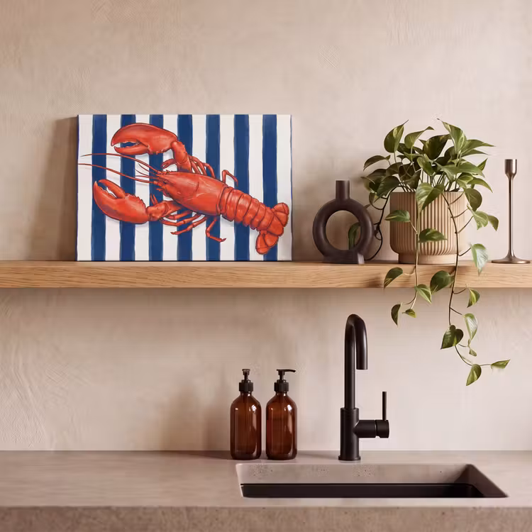 Schaaldier - Kreeft - Marine - Illustratie - Rood canvas 2cm klein -sfeer3