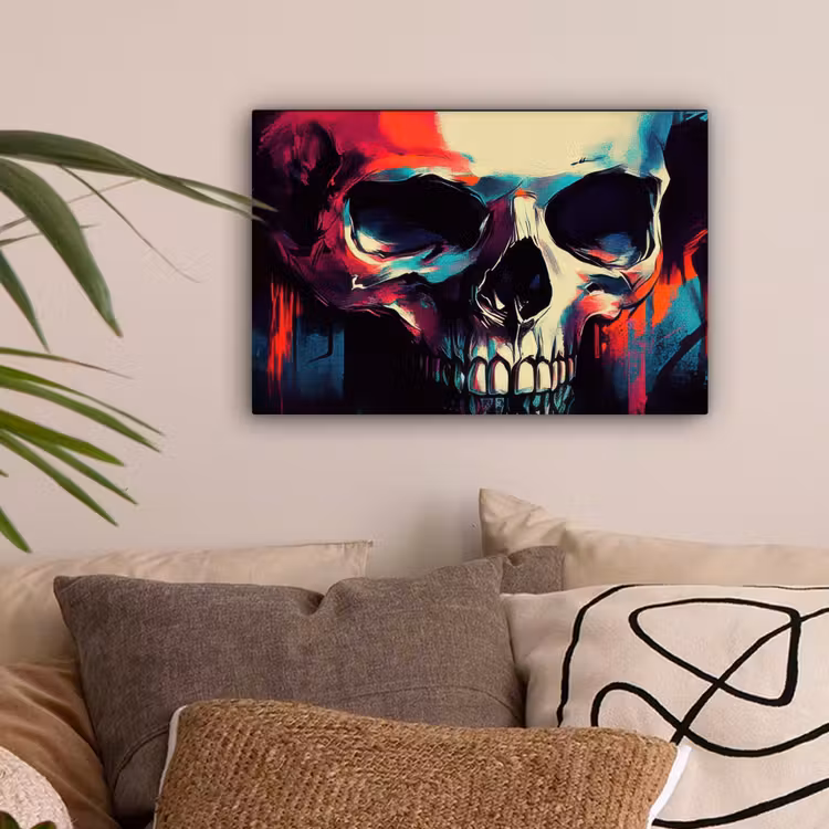 Schedel - Abstract - Rood - Blauw - Graffiti canvas 2cm klein -sfeer1