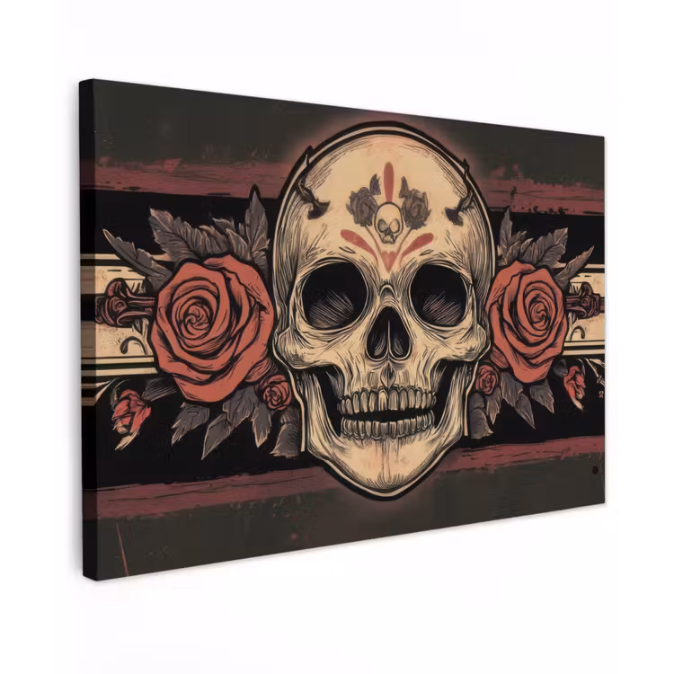 Schedel - Rozen - Gotisch canvas 2cm klein -z3d
