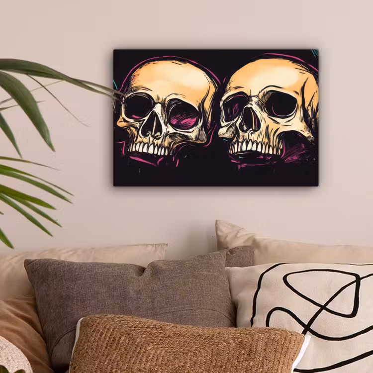 Schedels - Graffiti - Neon canvas 2cm klein -sfeer1