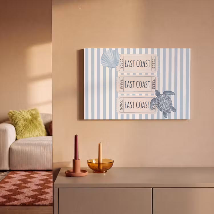 Schelp - Oceaan - Kust - Blauw - Illustratie canvas 2cm klein -sfeer1
