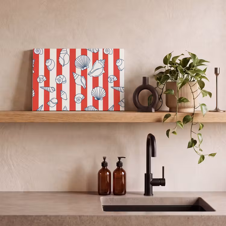 Schelp - Zeedieren - Zomer - Illustratie - Rood - Blauw canvas 2cm klein -sfeer3