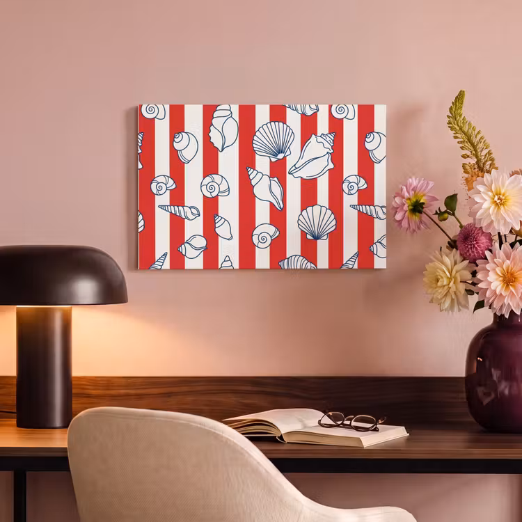 Schelp - Zeedieren - Zomer - Illustratie - Rood - Blauw canvas 2cm klein -sfeer4
