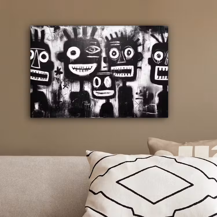Schilderij - Figuren - Zwart - Abstract canvas 2cm klein -sfeer3