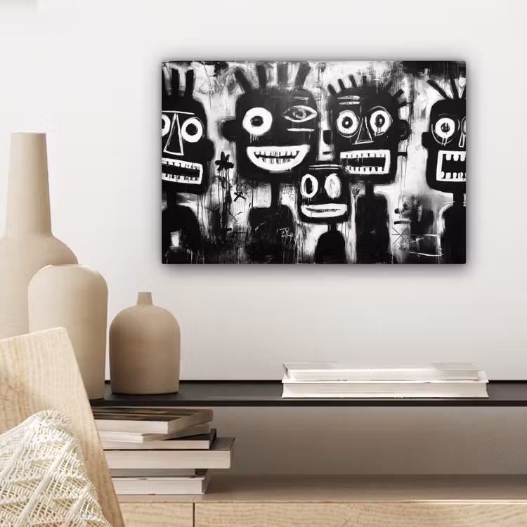Schilderij - Figuren - Zwart - Abstract canvas 2cm klein -sfeer6
