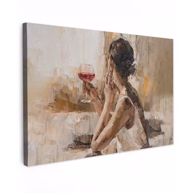 Schilderij - Olieverf - Vrouw - Wijn canvas 2cm klein -z3d