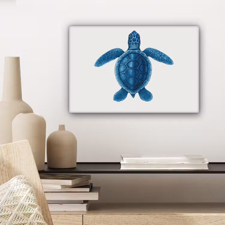 Schildpad - Blauw - Schild canvas 2cm klein -sfeer6