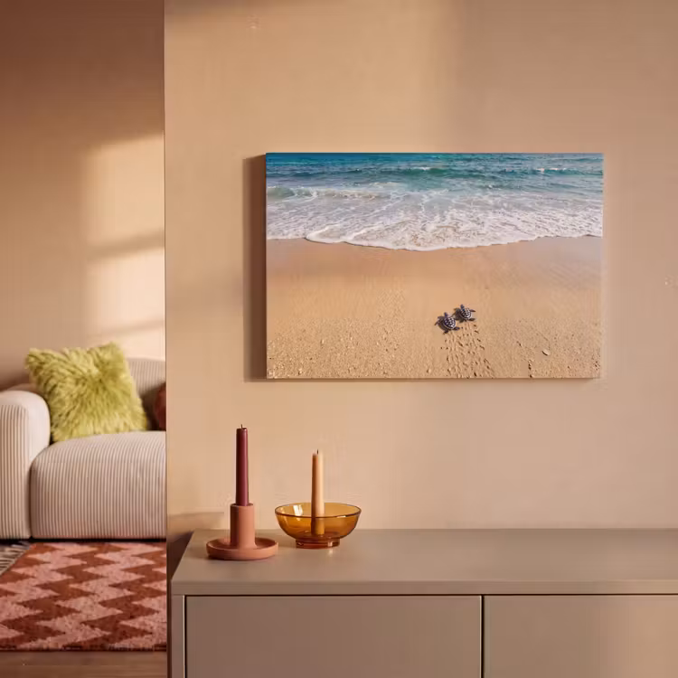 Schildpad - Jong - Strand - Oceaan - Blauw canvas 2cm klein -sfeer1