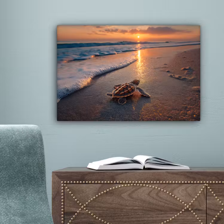 Schildpad - strand - Zonsondergang canvas 2cm klein -sfeer4