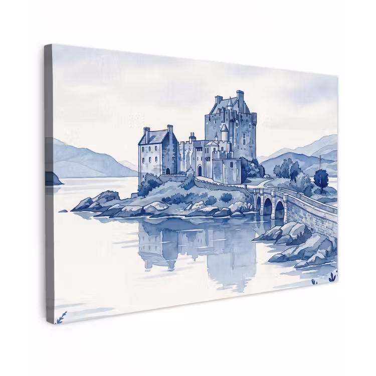 Schots - Kasteel - Blauw - Aquarel canvas 2cm klein -z3d