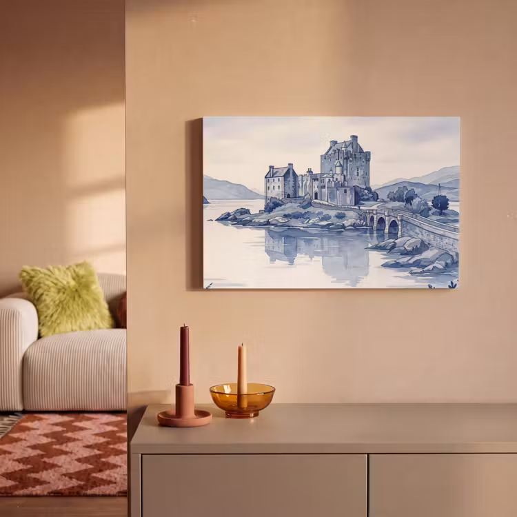 Schots - Kasteel - Blauw - Aquarel canvas 2cm klein -sfeer1