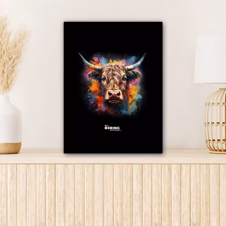 Schotse hooglander als graffiti art canvas 2cm klein -sfeer5