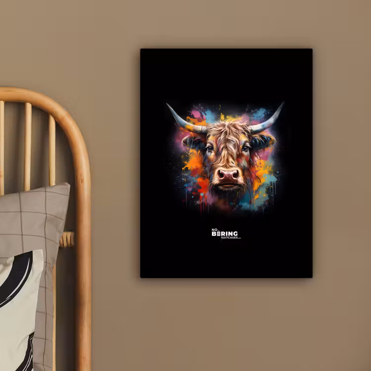 Schotse hooglander als graffiti art canvas 2cm klein -sfeer3