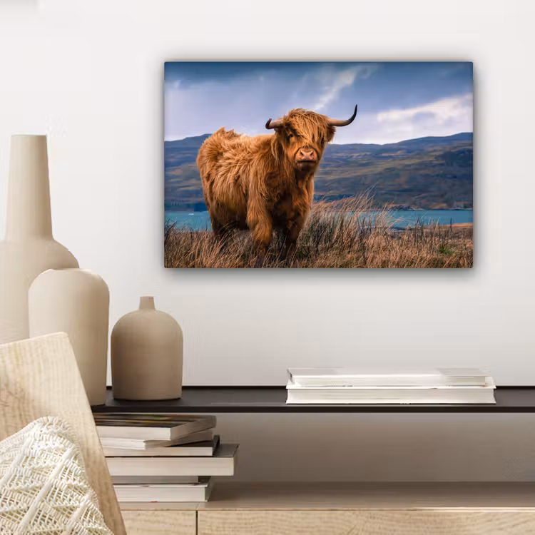 Schotse Hooglander - Berg - Water - Natuur - Koe canvas 2cm klein -sfeer6