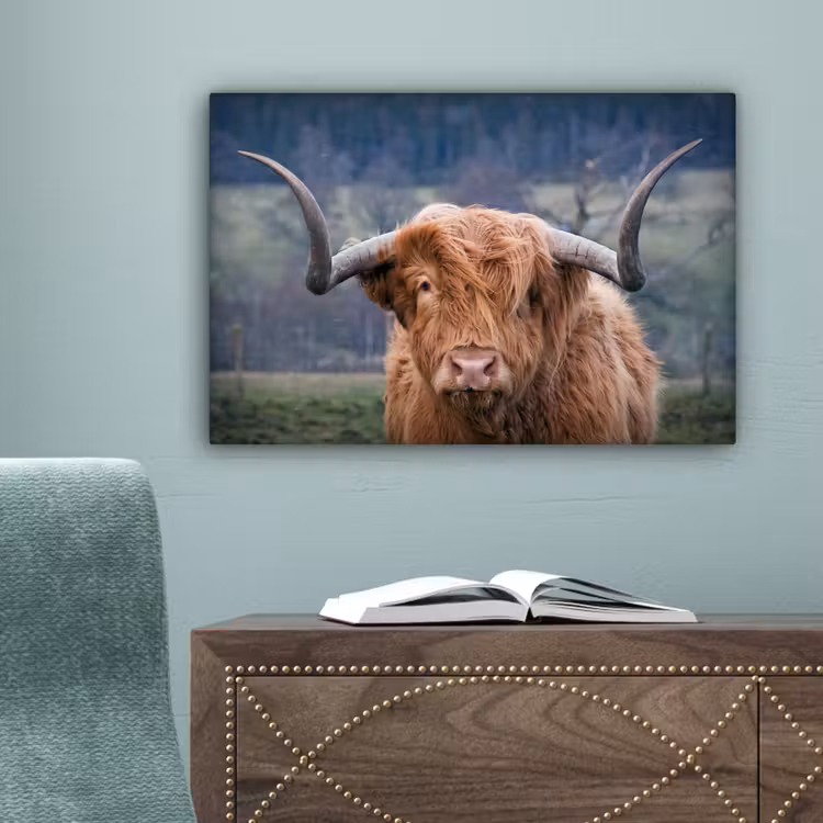 Schotse Hooglander - Koeienkop - Landschap - Natuur - Koe canvas 2cm klein -sfeer4