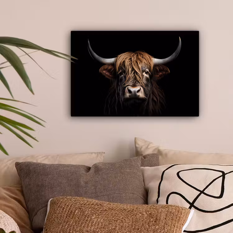 Schotse hooglander - Portret - Zwart - Dier canvas 2cm klein -sfeer1