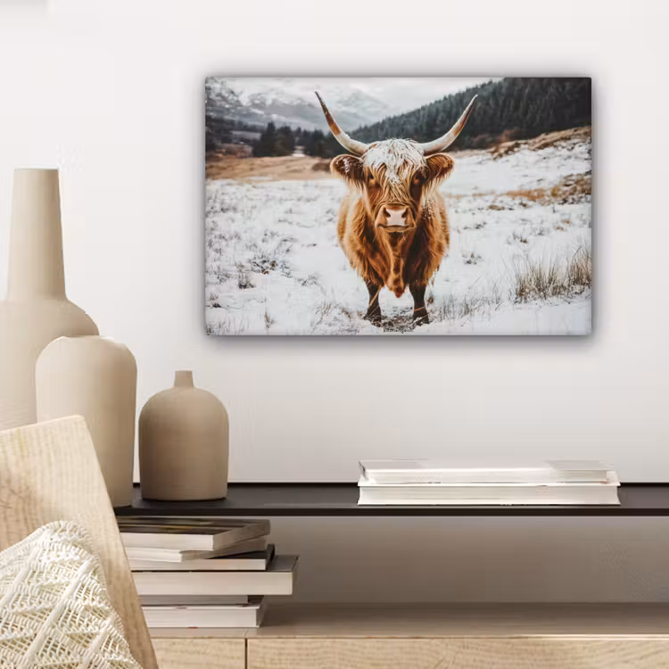 Schotse Hooglander - Sneeuw - Winter - Dieren canvas 2cm klein -sfeer6