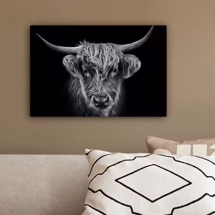 Schotse hooglander - Zwart - Koe - Dieren canvas 2cm klein -sfeer3