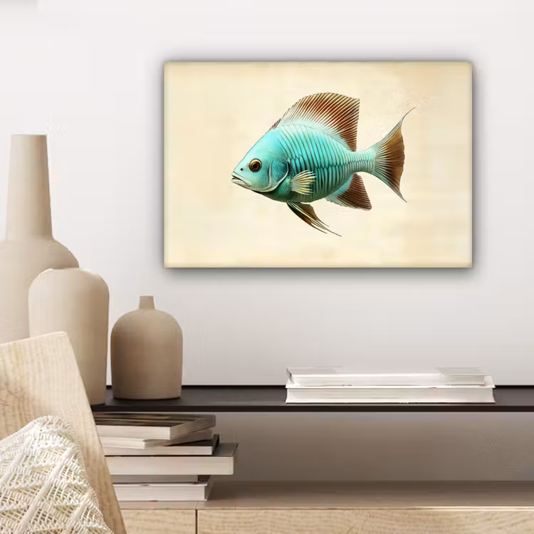 Schubben - Vis - Mint - Minimalistisch canvas 2cm klein -sfeer6