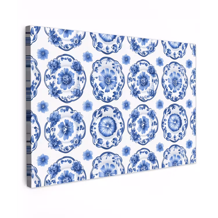 Sierborden - Bloemen - Blauw canvas 2cm klein 34 -z3d