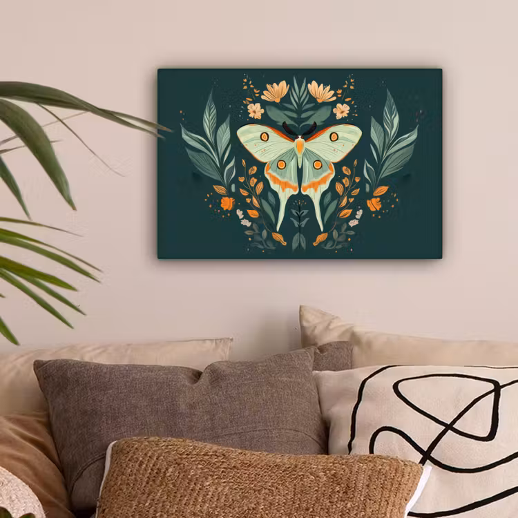 Sierlijk - Vlinder - Groen - Bladeren canvas 2cm klein -sfeer1