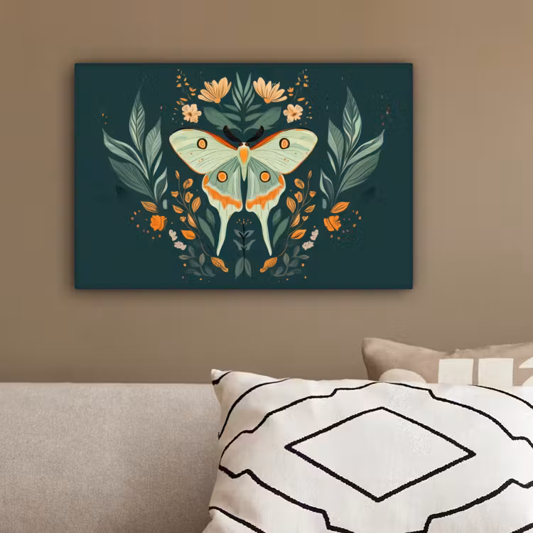 Sierlijk - Vlinder - Groen - Bladeren canvas 2cm klein -sfeer3