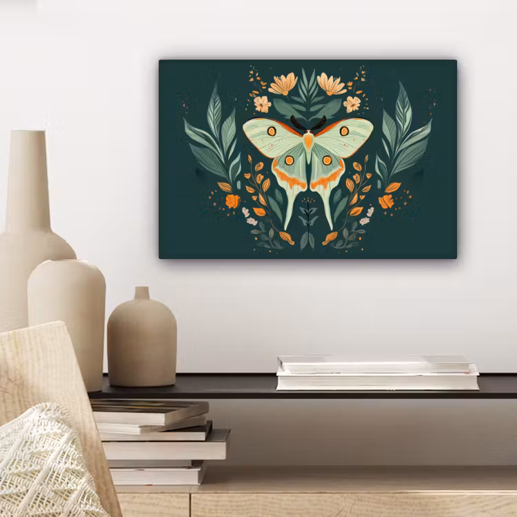 Sierlijk - Vlinder - Groen - Bladeren canvas 2cm klein -sfeer6