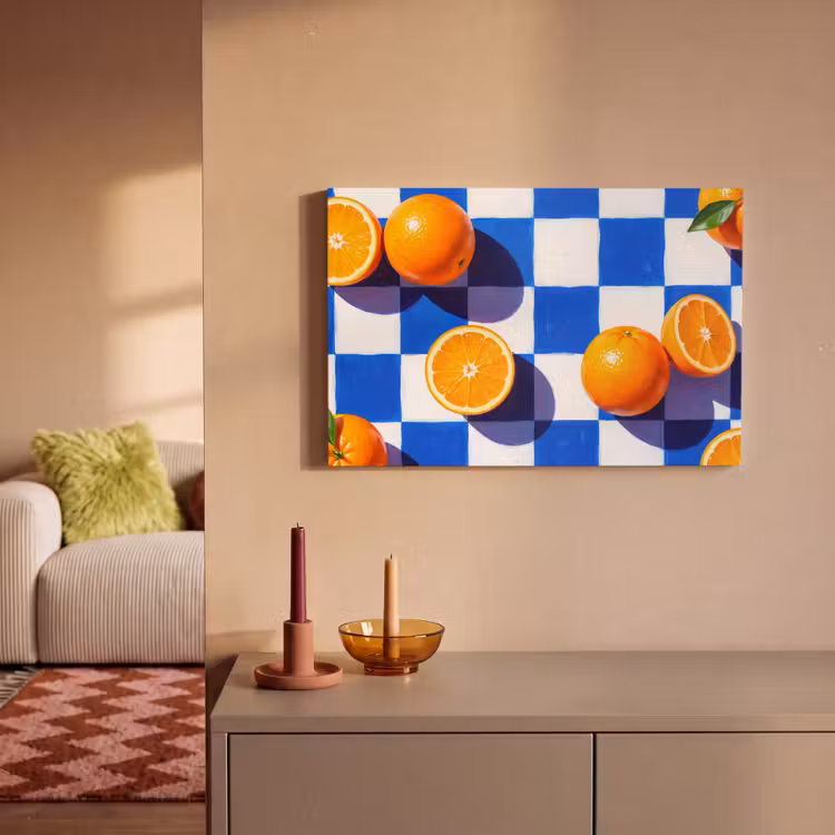 Canvas schilderij - Sinaasappel - Geruit - Eten - Sinaasappel - Geruit - Eten canvas 2cm klein