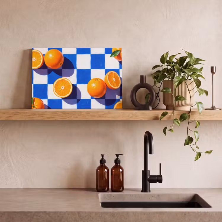 Canvas schilderij - Sinaasappel - Geruit - Eten - Sinaasappel - Geruit - Eten canvas 2cm klein