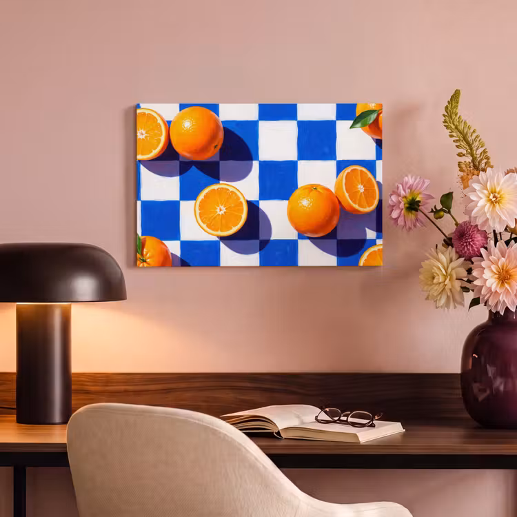 Canvas schilderij - Sinaasappel - Geruit - Eten - Sinaasappel - Geruit - Eten canvas 2cm klein