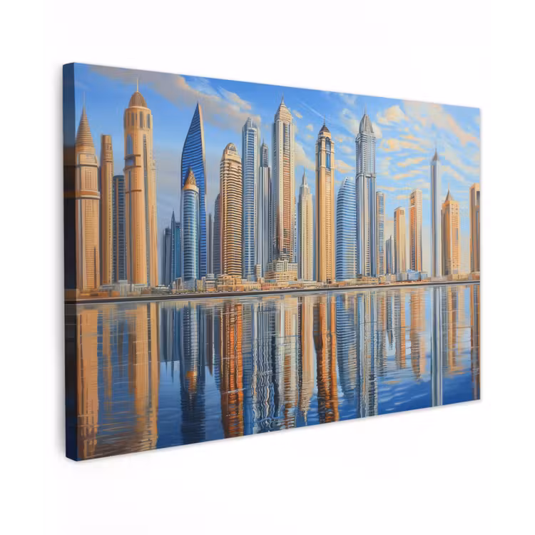 Skyline - Wolkenkrabbers - Water - Blauw canvas 2cm klein -z3d