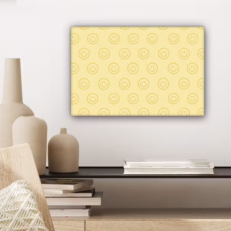 Smileys - Patroon - Retro - Zachtgeel canvas 2cm klein 34 -sfeer6