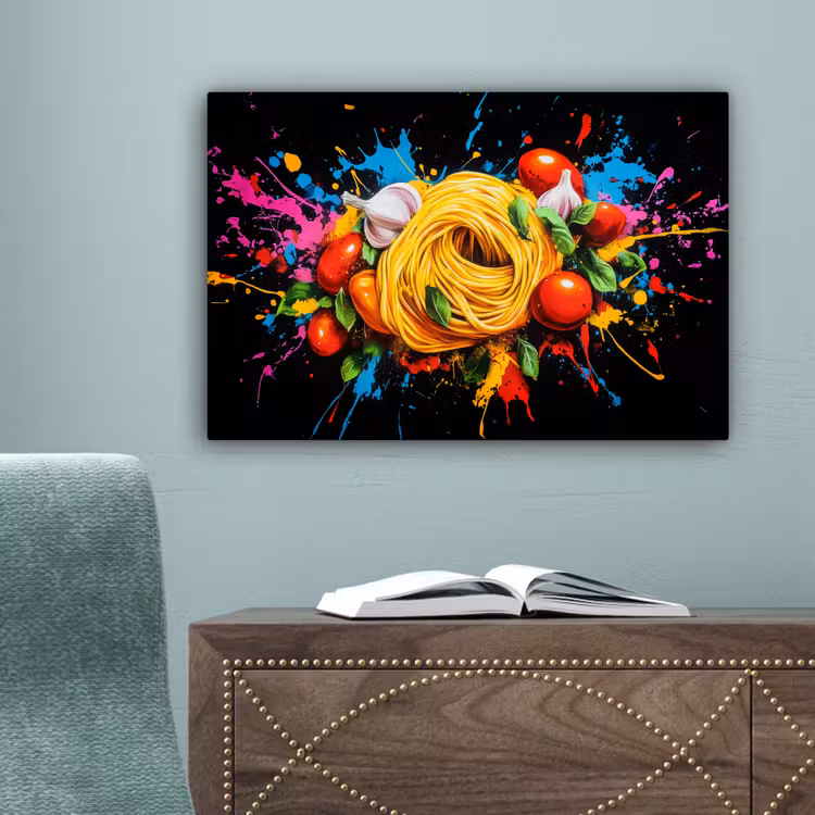 Spaghetti - Graffiti - Verf - Kleurrijk - Eten - Modern canvas 2cm klein -sfeer4
