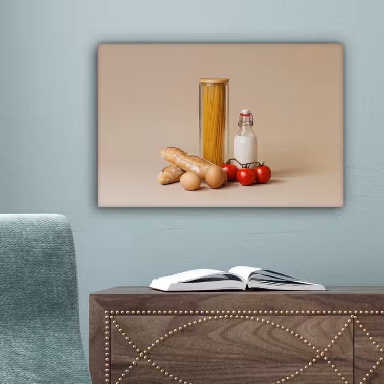 Spaghetti - Melk - Tomaten - Eieren - Brood canvas 2cm klein -sfeer4