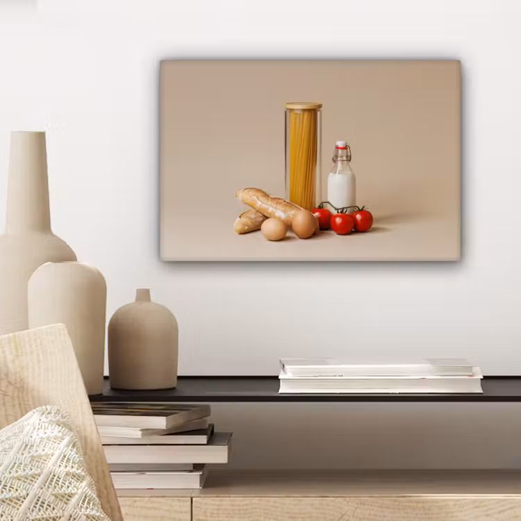 Spaghetti - Melk - Tomaten - Eieren - Brood canvas 2cm klein -sfeer6
