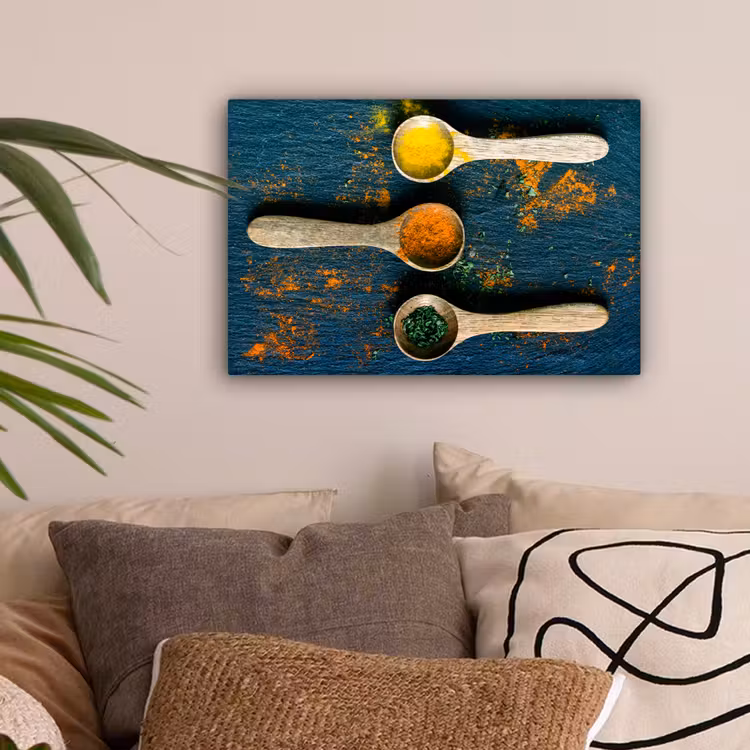 Specerijen - Lepel - Kruiden - Bruin - Geel - Groen canvas 2cm klein -sfeer1