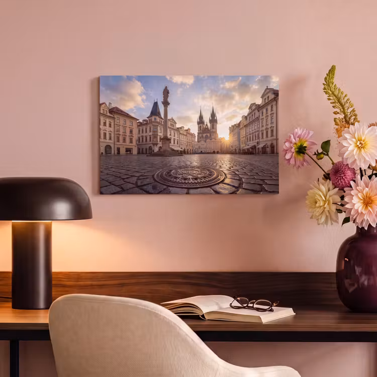 Stad - Praag - Ochtend - Architectuur - Goud canvas 2cm klein -sfeer4