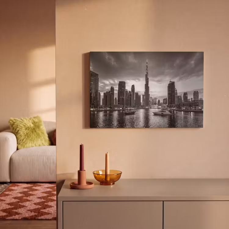 Stad - Skyline - Architectuur - Avond - Zwart-wit canvas 2cm klein -sfeer1