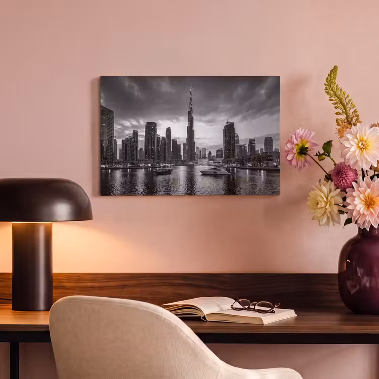 Stad - Skyline - Architectuur - Avond - Zwart-wit canvas 2cm klein -sfeer4