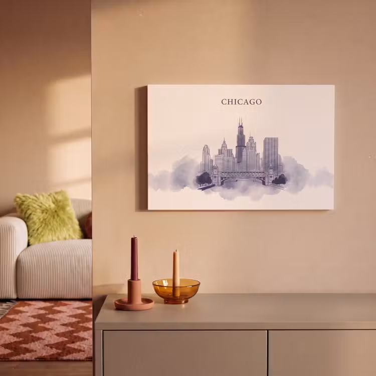 Stad - Skyline - Architectuur - Lijntekening - Blauw canvas 2cm klein -sfeer1