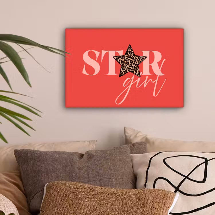 Star girl - Rood - Panter - Ster canvas 2cm klein -sfeer1