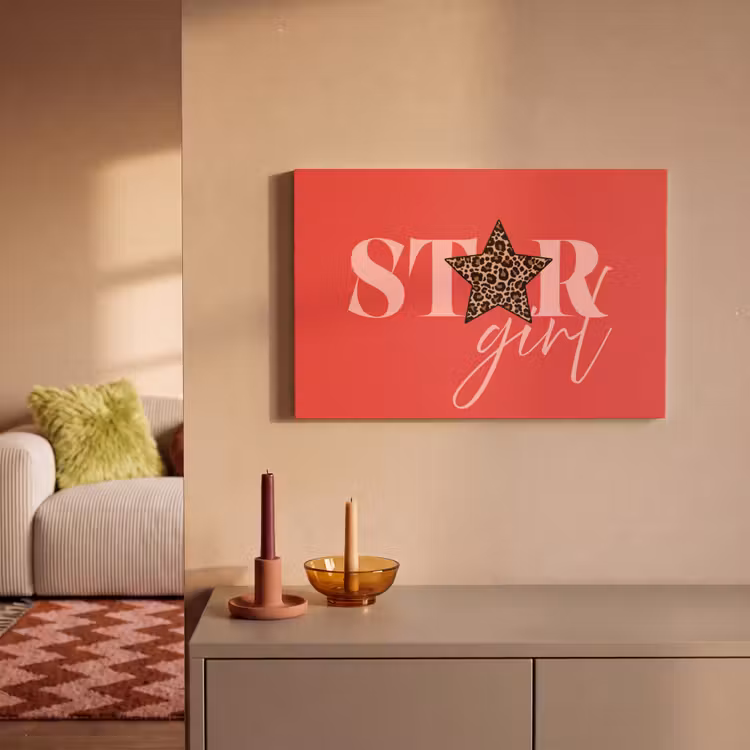 Star girl - Rood - Panter - Ster canvas 2cm klein -sfeer1