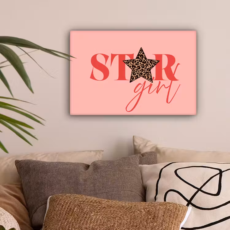 Star girl - Roze - Panter - Ster canvas 2cm klein -sfeer1
