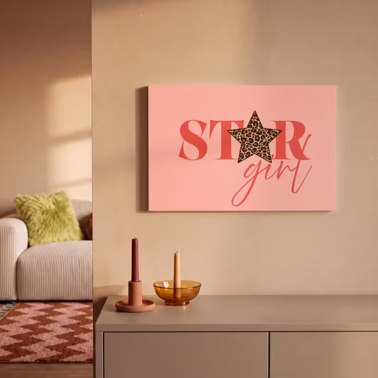 Star girl - Roze - Panter - Ster canvas 2cm klein -sfeer1