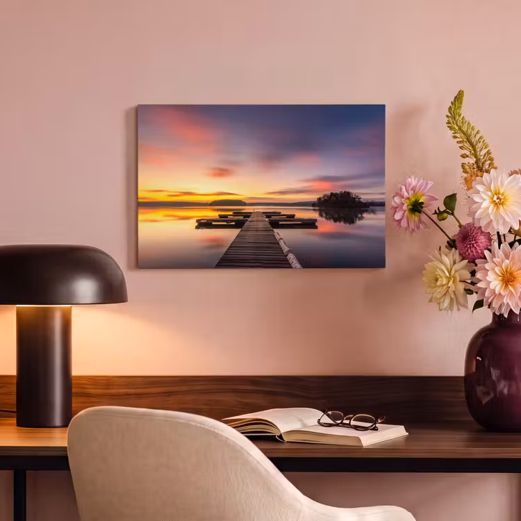 Steg - Sonnenuntergang - Wasser - Meer - Spiegelung canvas 2cm klein -sfeer4