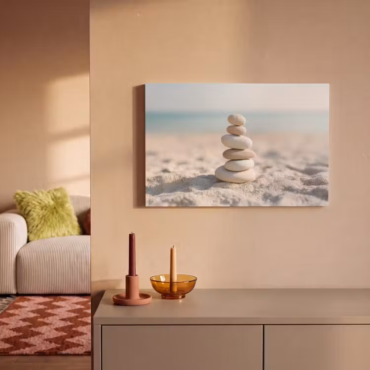 Stenen - Stapel - Zand - Zee canvas 2cm klein -sfeer1