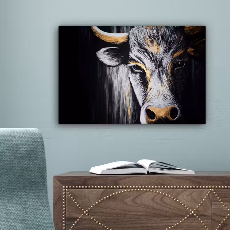 Stier - Hoorns - Snuit - Goud canvas 2cm klein -sfeer4