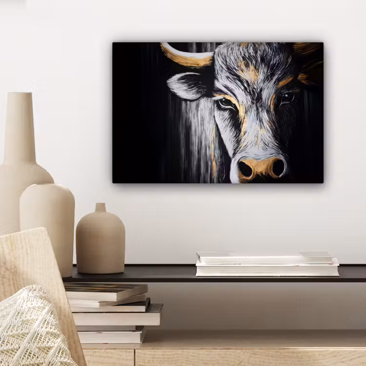 Stier - Hoorns - Snuit - Goud canvas 2cm klein -sfeer6