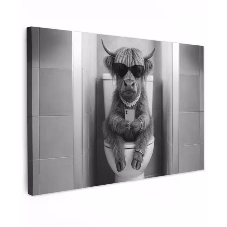 Stier - Telefoon - Toilet - Zwart - Wit canvas 2cm klein -z3d