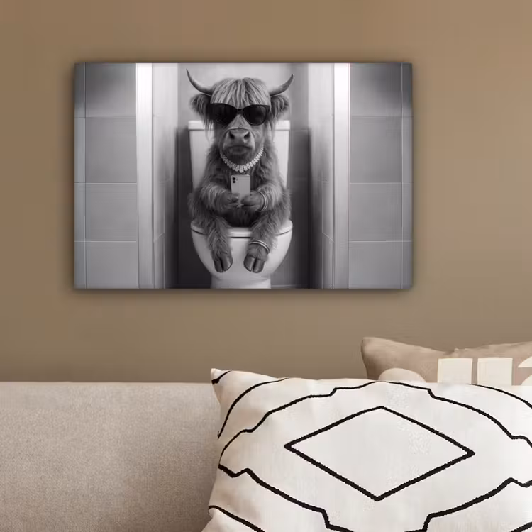 Stier - Telefoon - Toilet - Zwart - Wit canvas 2cm klein -sfeer3